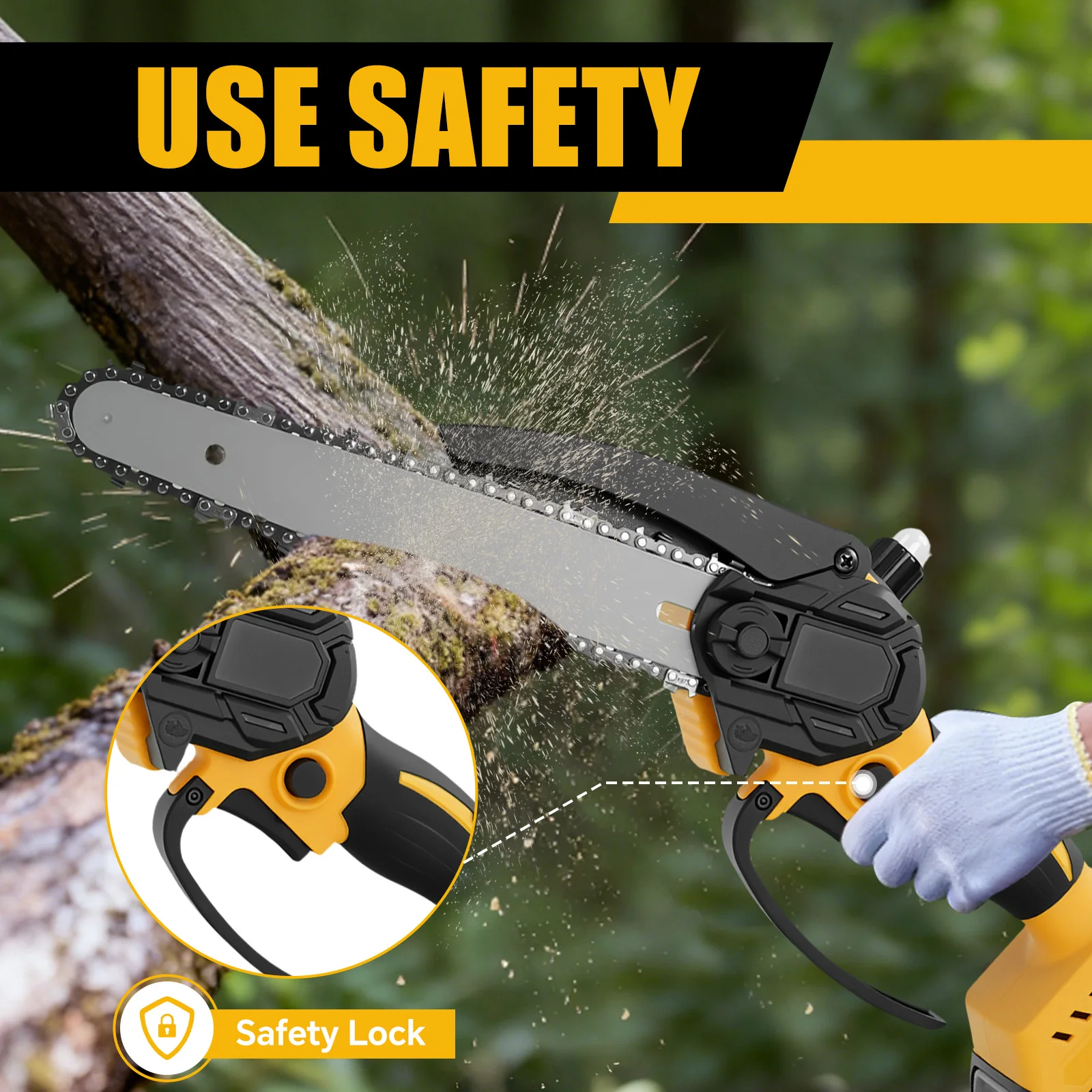 Brushless Mini Chainsaw Electric Woodworking Tool 8 Inch Cordless Garden Pruning Chain Saw Cutter For Dewalt 20V Battery Pin