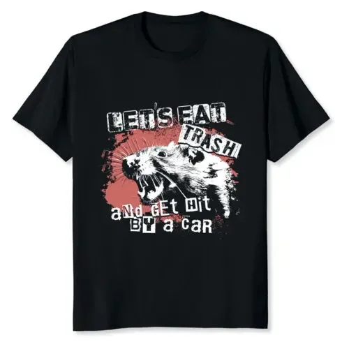 NEW LIMITED Let's Eat Trash And Get Hit By A Car Funny Opossum T-Shirt