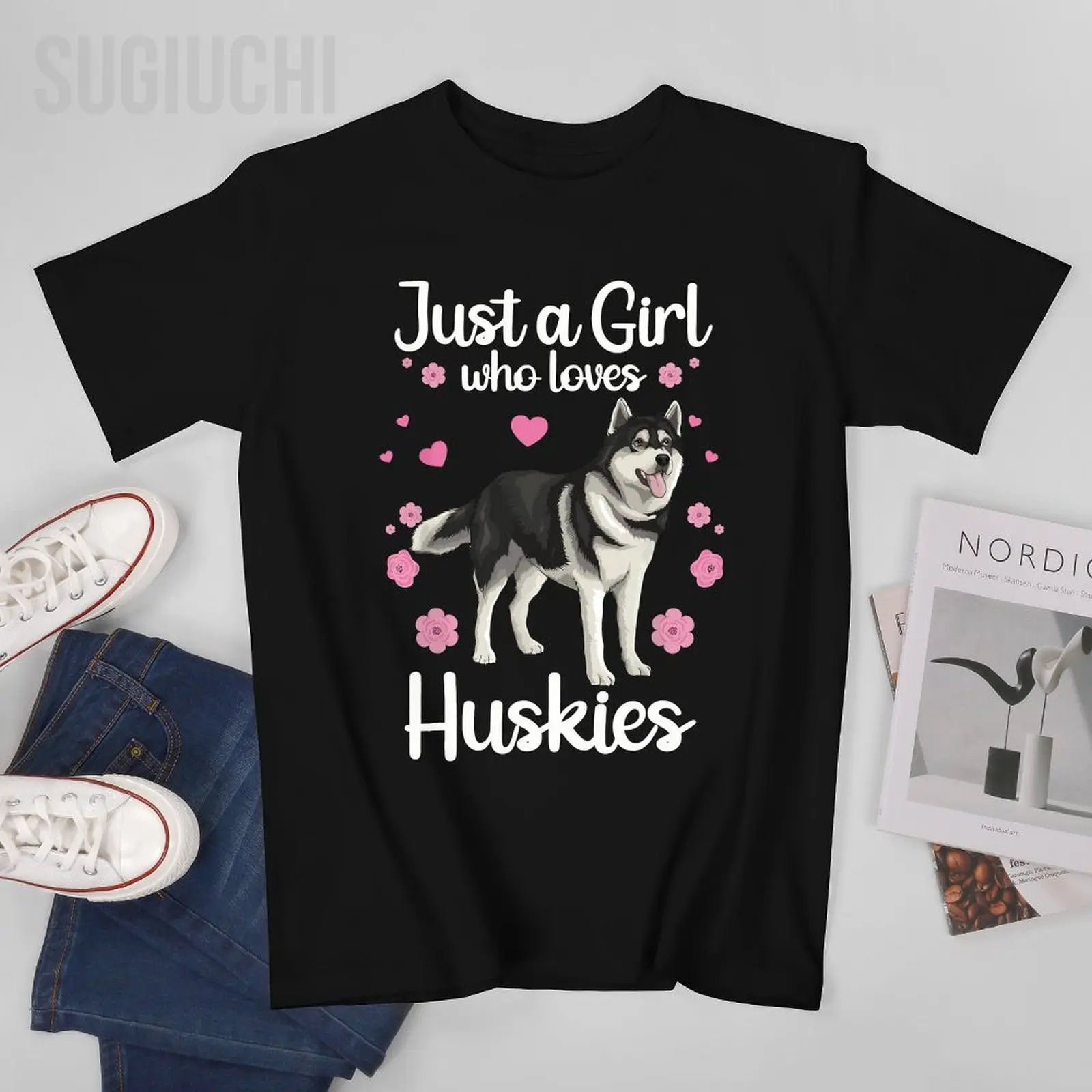 Unisex Men Huskies Siberian Husky Dog Lovers Just A Girl Who Loves Tshirt Tees T Shirts Women Boys 100% Cotton T-Shirt