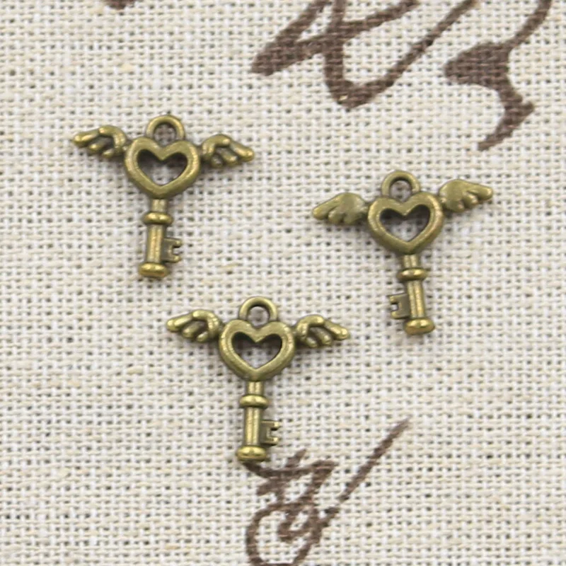 50pcs Charms Fly Key 14x14mm Antique Antique Bronze Silver Color Pendants Making DIY Handmade Tibetan Silver Color Jewelry