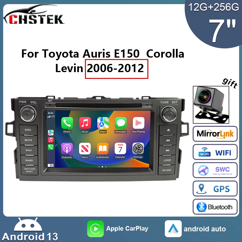 CHSTEK Car Radio 12G+256G Android 13 For Toyota Auris E150 Corolla Levin 2006-2012 Carplay Navigation Stereo Bluetooth WIFI GPS