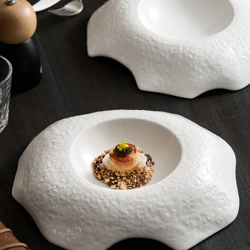 Ceramic White Western Food Tableware Special Restaurant Stone Straw Hat Dish French Plate Cold Hotel