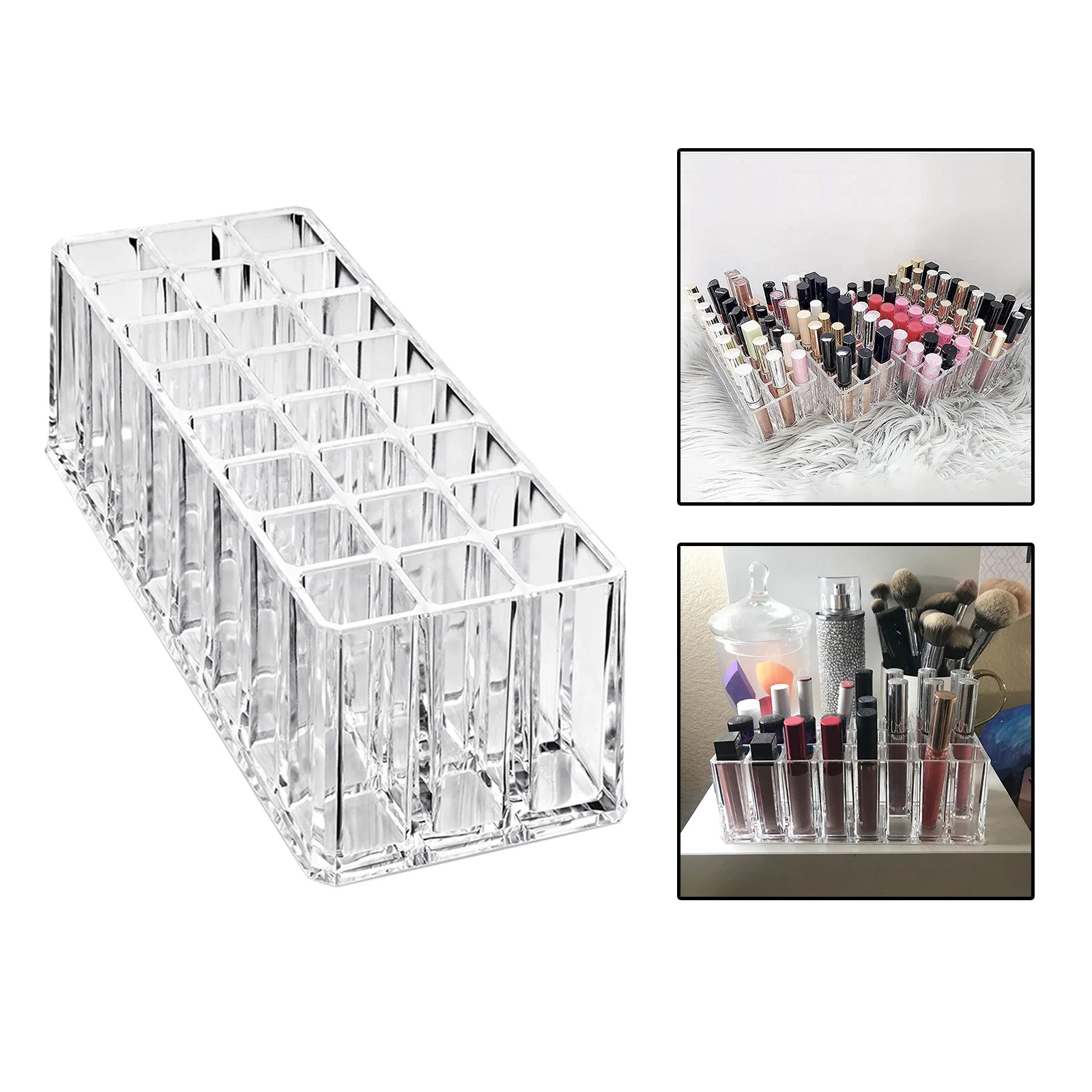 24 Grids Lipstick Holder Makeup Holder Compact Transparent Cosmetic Display Cases Lipstick Organizer for Drawer Bathroom Vanity