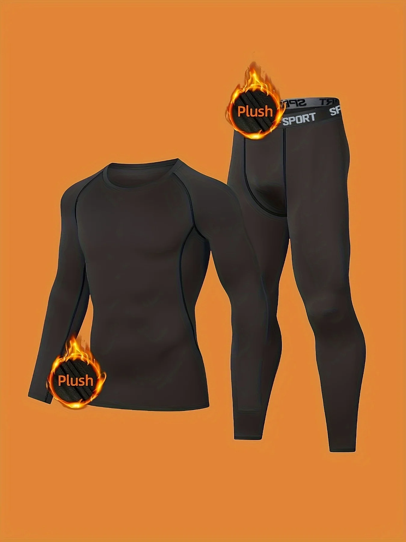 Sports thermal underwear set, quick drying thermal jacket and elastic compression pants, suitable for outdoor sports, home warm