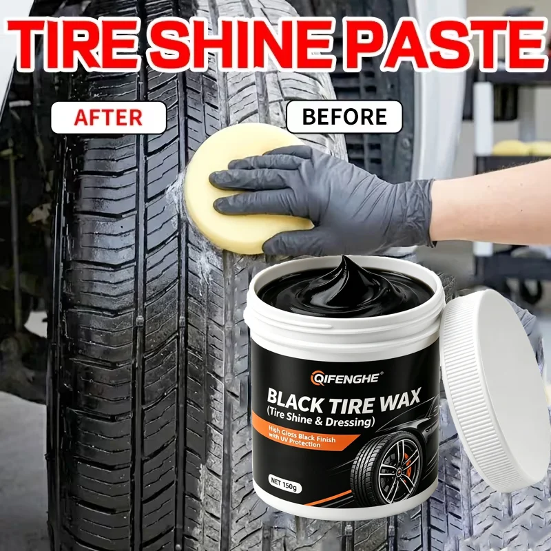 Tire Shine & Dressing Black Tire Wax, High Gloss Black Tire Coating with UV Protection, Long-Lasting Tire Surface Protection, Qu