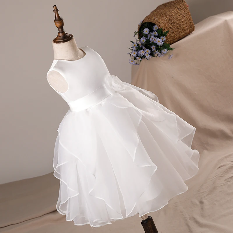 Robe de Demoiselle d'Honneur en Tulle et Dentelle pour Fille, Tenue Courte Plissée à Fleurs, Col Rond, avec Appliques, pour ixd'Anniversaire