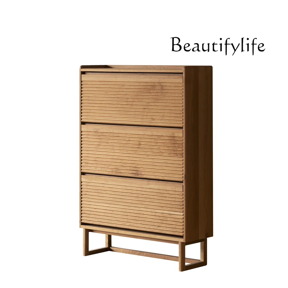 

American Simple Retro Small Apartment Cherrywood Designer Flip Ultra-Thin Home Side Cabinet