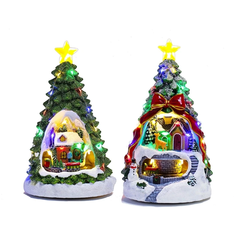 

2024 Christmas Tree Decoration Unique LED Lights Music Box Luminous Village House Desktop Ornament for Home and Office