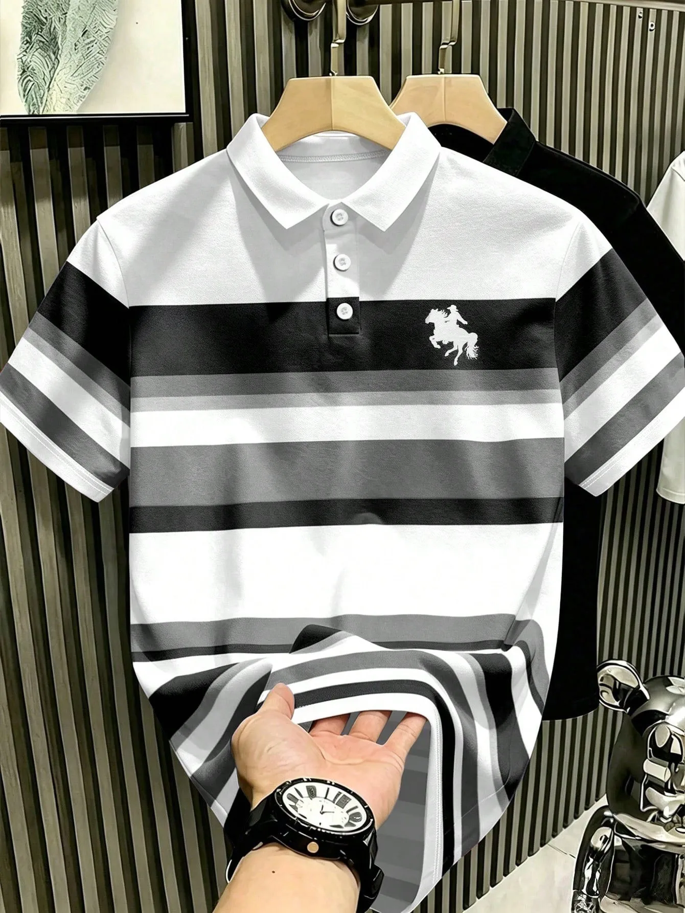 Summer Men's Polo Shirt with Stripes Print Breathable and Lightweight Casual and Fashionable Outdoor Men's Clothing