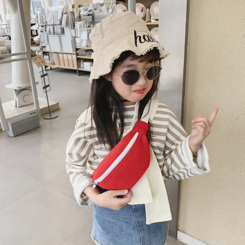 Riñonera de lona de Color sólido para niños, bolso de pecho inclinado, paquete de viaje para niños y niñas, riñoneras para niños, bolso con cinturón