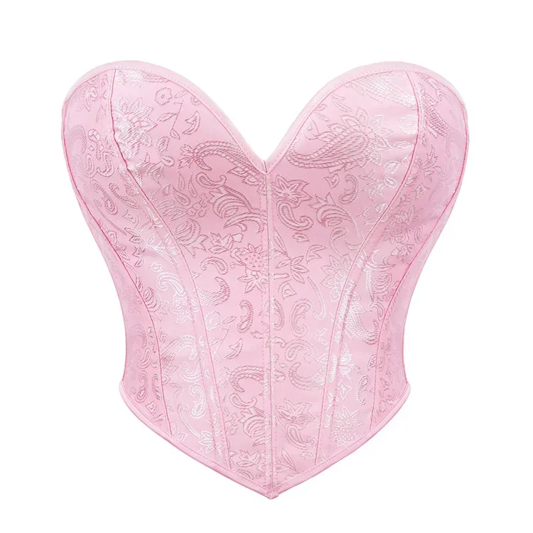 

Sexy Women's Simple Elegant Off-Shoulder Pink Corselet Jacquard Overbust Corset Black Fashion Bra Chest Support Palace Shapewear