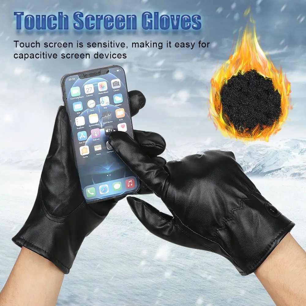 1Pair Women Men Winter Gloves Warm Touch Screen PU Leather Mittens Thick Winter Gloves Full Finger Gloves