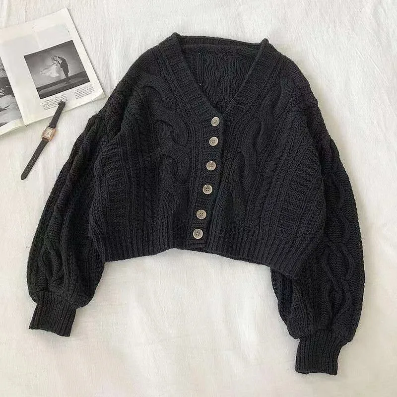 Autumn and Winter New Style Women Retro Knitting Cardigan Loose Korean Version Fried Dough Twists Sweater Coat