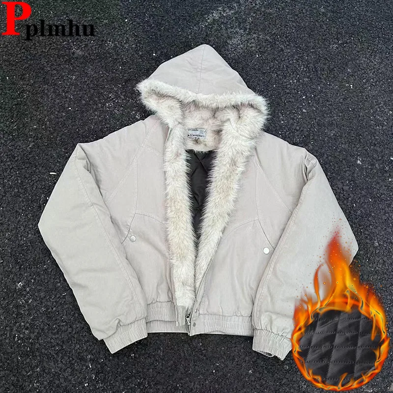 Fuax Fur Hooded Cotton Padded Lined Coats Vintage Winter Thikcen Loose New Casual Chaqueta Tops  Korea Warm Women Jaqueta Casaco