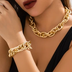 Exaggerated Thick Cross Chains Choker Necklace and Bracelet for Women Trendy Chunky Chians Hand/Neck Accessories Fashion Jewelry