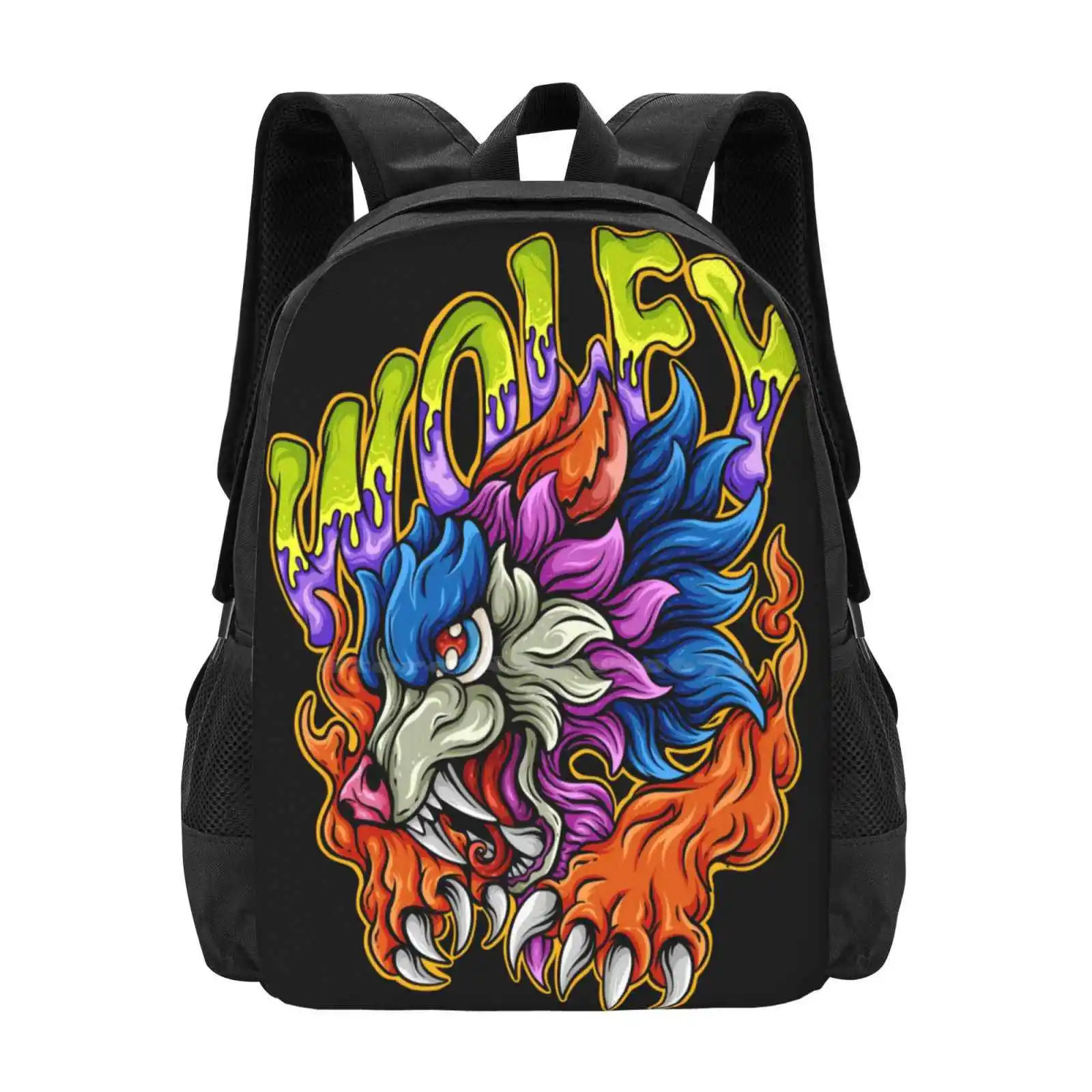 Wolfy Pattern Design Bagpack School Bags Wolf Animal Colorful Cute Kids Holiday