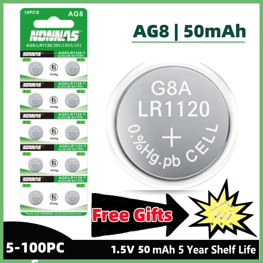 5-50Pcs AG8 LR55 SR1120SW 1.5V Alkaline Button Coin Cell Battery Compatible For Watch Car Key Fob Remote Clock Electronic Device