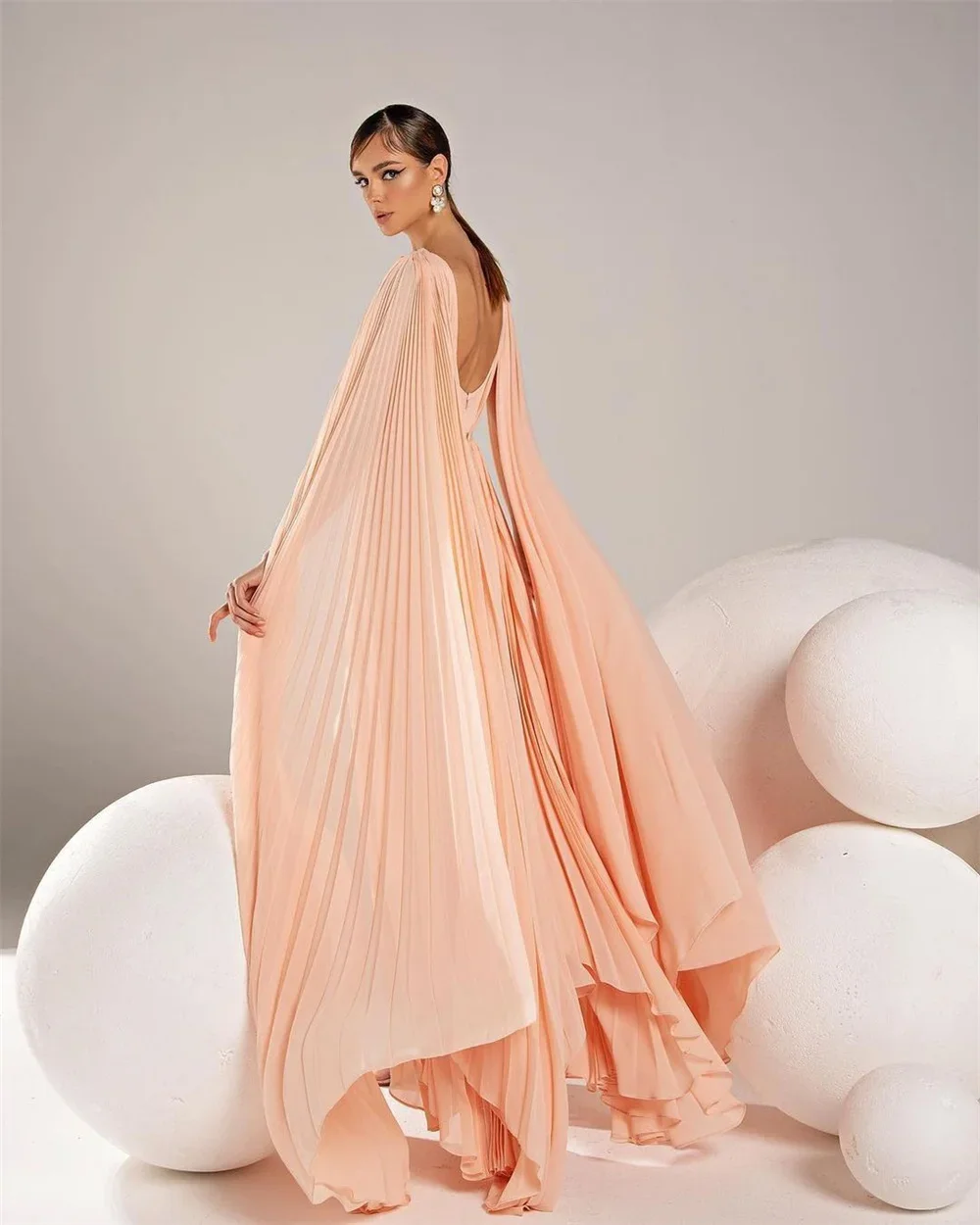 Customized Jiayigong  Fashion  Bateall A-line Celebrity  Fold Draped Chiffon Occasion Evening Gown vestidos para eventos especia