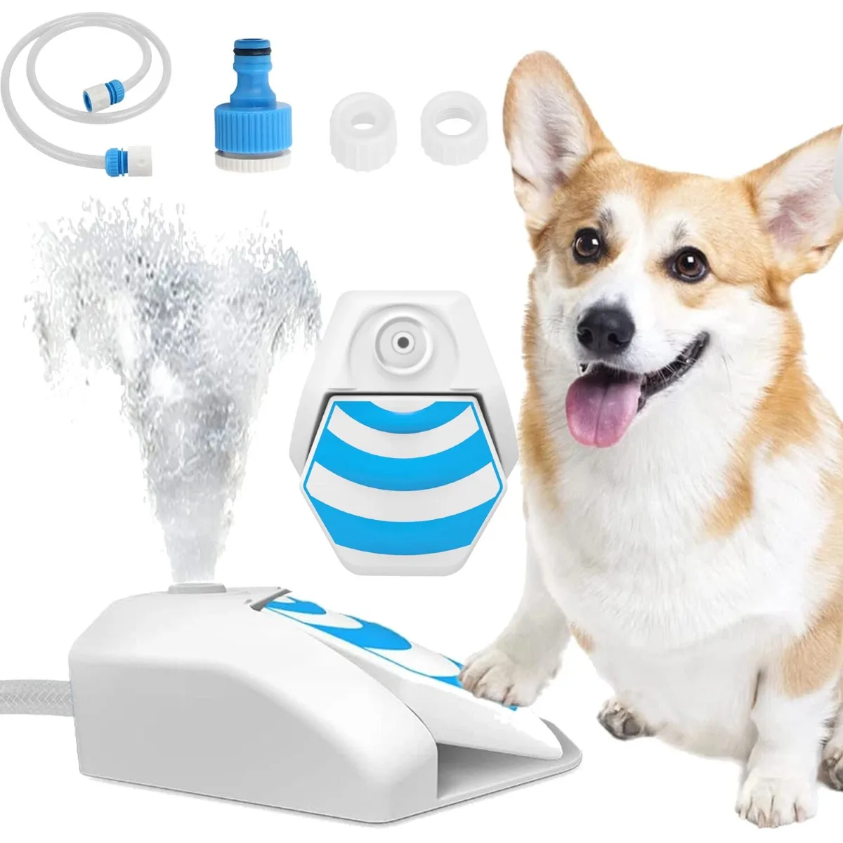 

New Dog Water Fountain with Water Pipe Stepping Type Automatic Feeding Outdoor Pet Water Dispenser Summer Dog Entertainment Toys