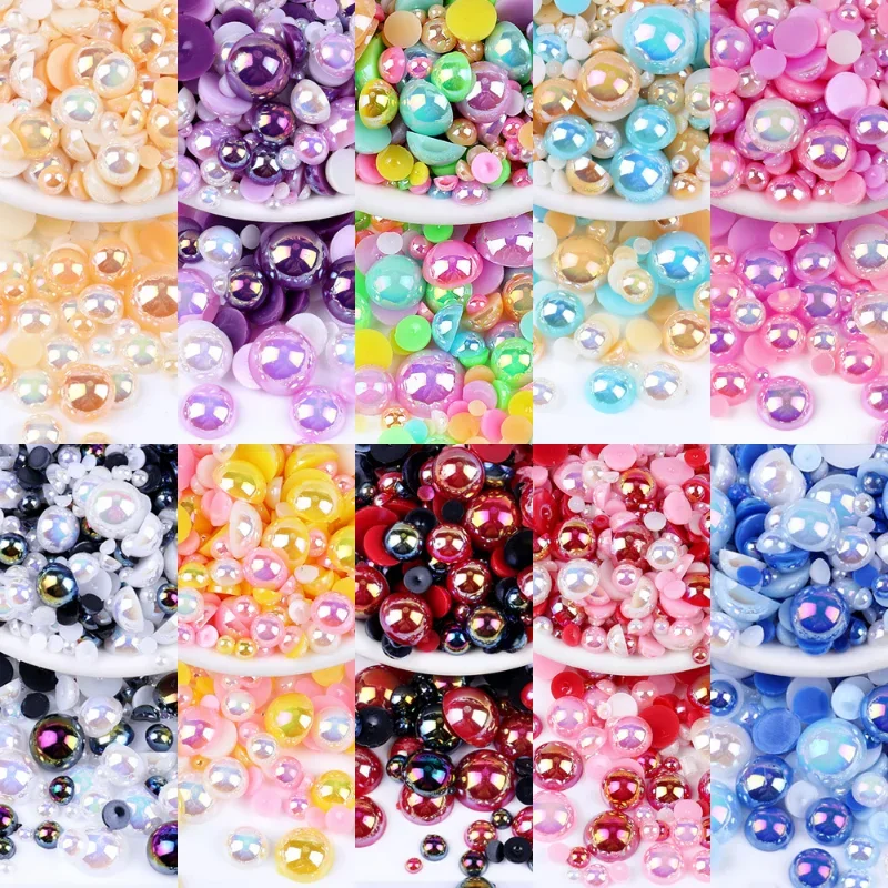 3-10mm 240pcs Macaroon AB Color Half Round ABS Beads Imitation Pearl Flatback Beads For DIY Nail Decor Jewelry Making