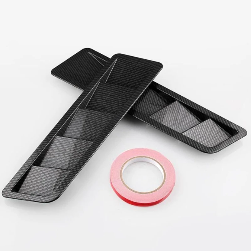 2Pcs Universal Carbon Fiber Style Hood Vents For Mustang Air Flow Intake Hood Self-Adhesive Louver Window Cooling Panel