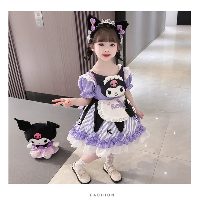 Cute Cartoon Kuromi Princess Dresses Sanrio Kawaii Children Dresses Summer Anime Lolita Outdoor Party Children Birthday Gifts