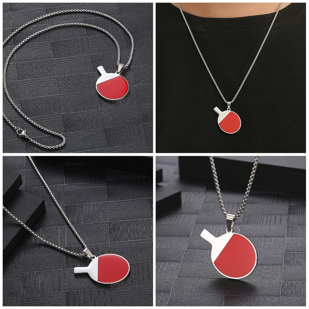 

2Pcs Titanium Steel Table Tennis Necklace Creative Pendant Sports Necklace Lightweight Gift Jewelry Men Pendant Neck Chain