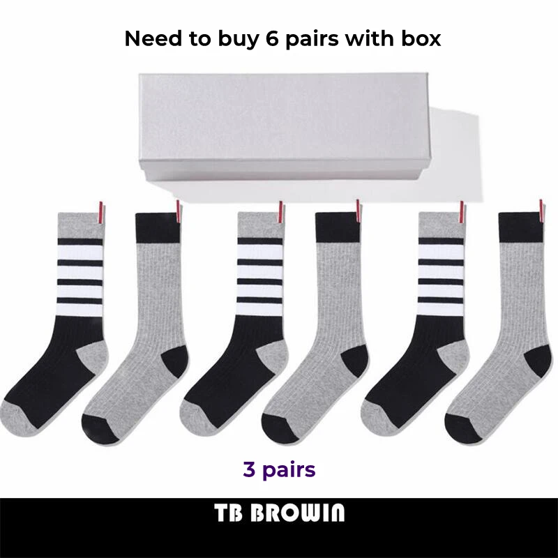 TB BROWIN THOM Men's Socks Korean Fashion RWB Stripes No Show Women's Cotton Street Fashionable Harajuku Stockings