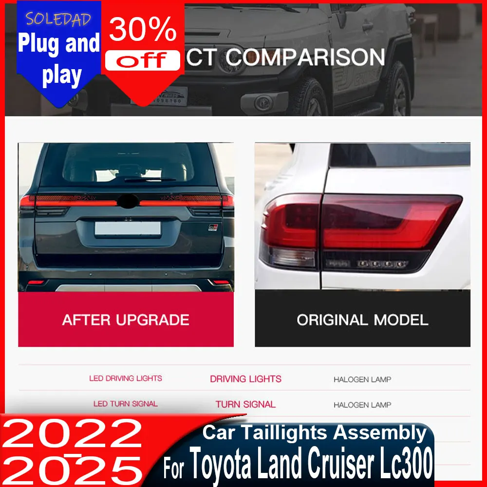 

Car Taillights for Toyota Land Cruiser LC300 2022 2023 2024 2025 LED Taillight Dynamic turn signal Rear trunk light fog lamp