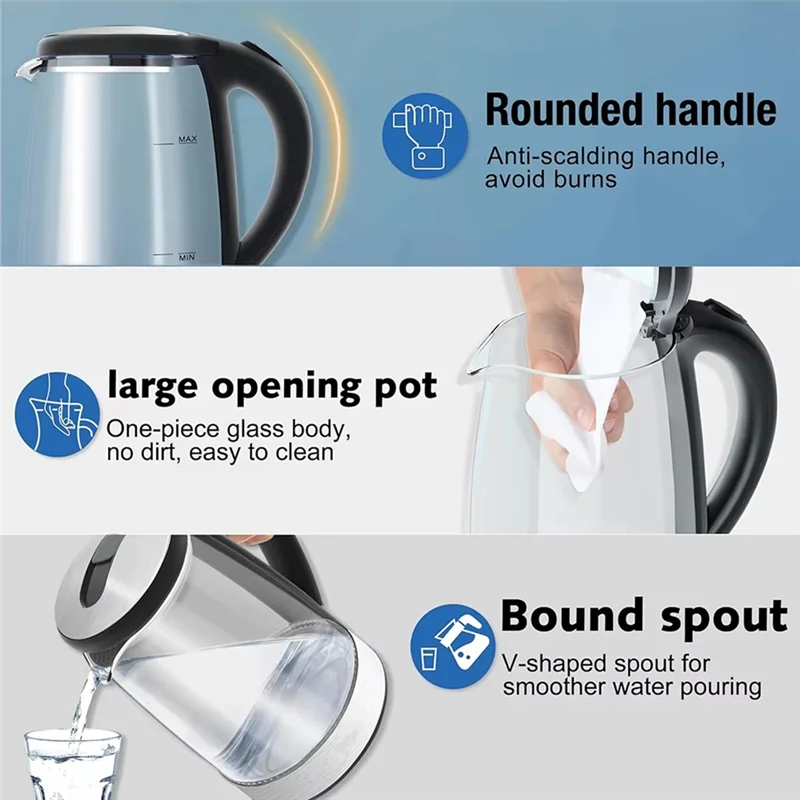 ABZV-2L Glass Electric Kettle Fast Boiling Water Heater Tea Coffee Pot Large Capacity Auto Shutoff Smart Kettle For Home EU Plug