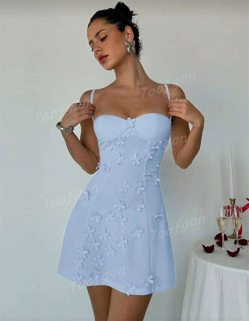 Toofgon Purple Sweetheart Prom Dresses Mini A Line Dress Party Night Sexy 3D Flowers Backless Birthday Outfits Women Customize