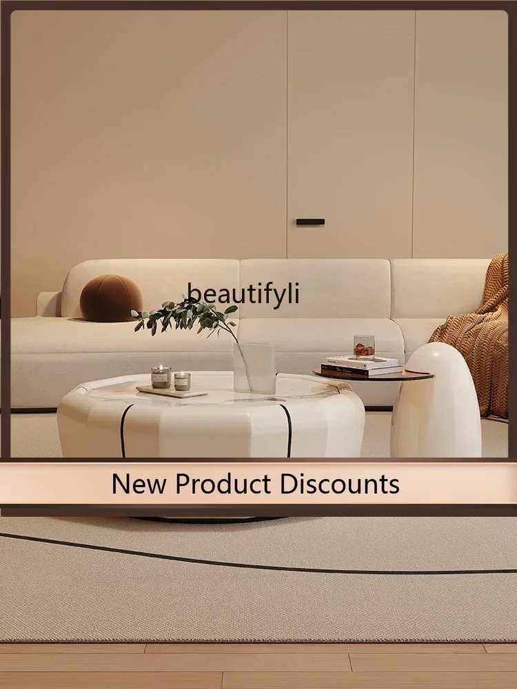 

K185 Cream Style round Stone Plate Tea Table Combination Household Small Apartment round Tea Table Silent Style Tea Table