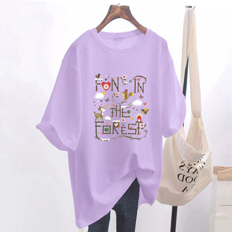 ملابس النساء أنيقة الحلو طباعة الأساسية تي شيرت الصيف عادية فضفاض القطن الخالص قصيرة الأكمام تي شيرت كل مباراة س الرقبة البلوفرات