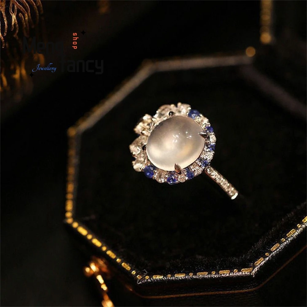 

An Exquisite And Luxurious Ice - type White Ice Chalcedony Egg Surface Ring Is Set As A Gift For Your Girlfriend Fashion Jewelry