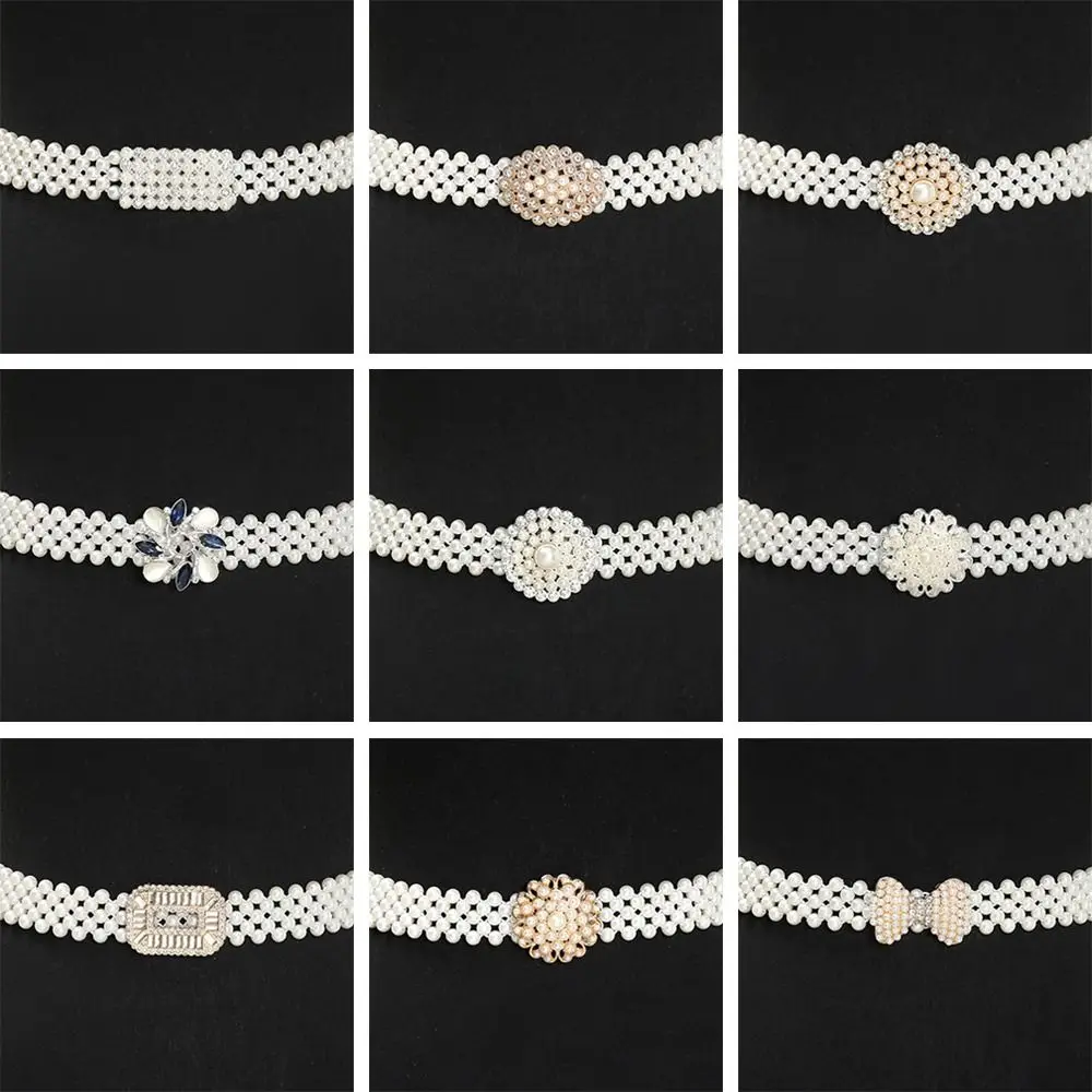 حزام خصر مرن للسيدات على الموضة مع سلسلة خصر بسيطة وأنيقة من حجر الراين وحزام خصر لؤلؤي رفيع للنساء