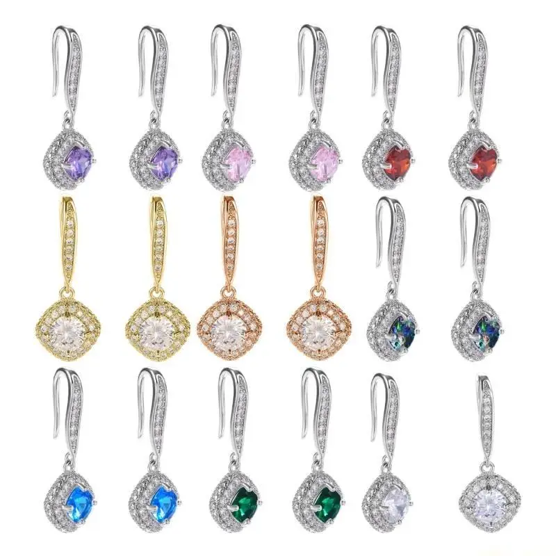 31BF Sparkling Square Zirconia Earrings Comfortable Wear Earrings Drop Earrings Suitable for Office Meetings and Parties