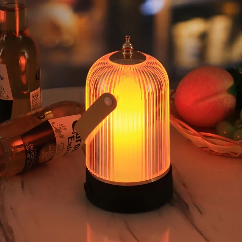 Imagem -04 - Portátil Retro Led Table Lamp Bateria Tipo-c Night Light Desk Lamp Birdcage Handle Touch Battery Fit para Bar Café Camping Quarto Cabeceira