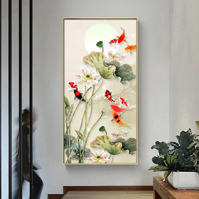 

New 2024 Diamond Painting Living Room Cross Stitch Entrance l Lotus Flower Tead Embroidery Nine Fi Diaam Home Decor