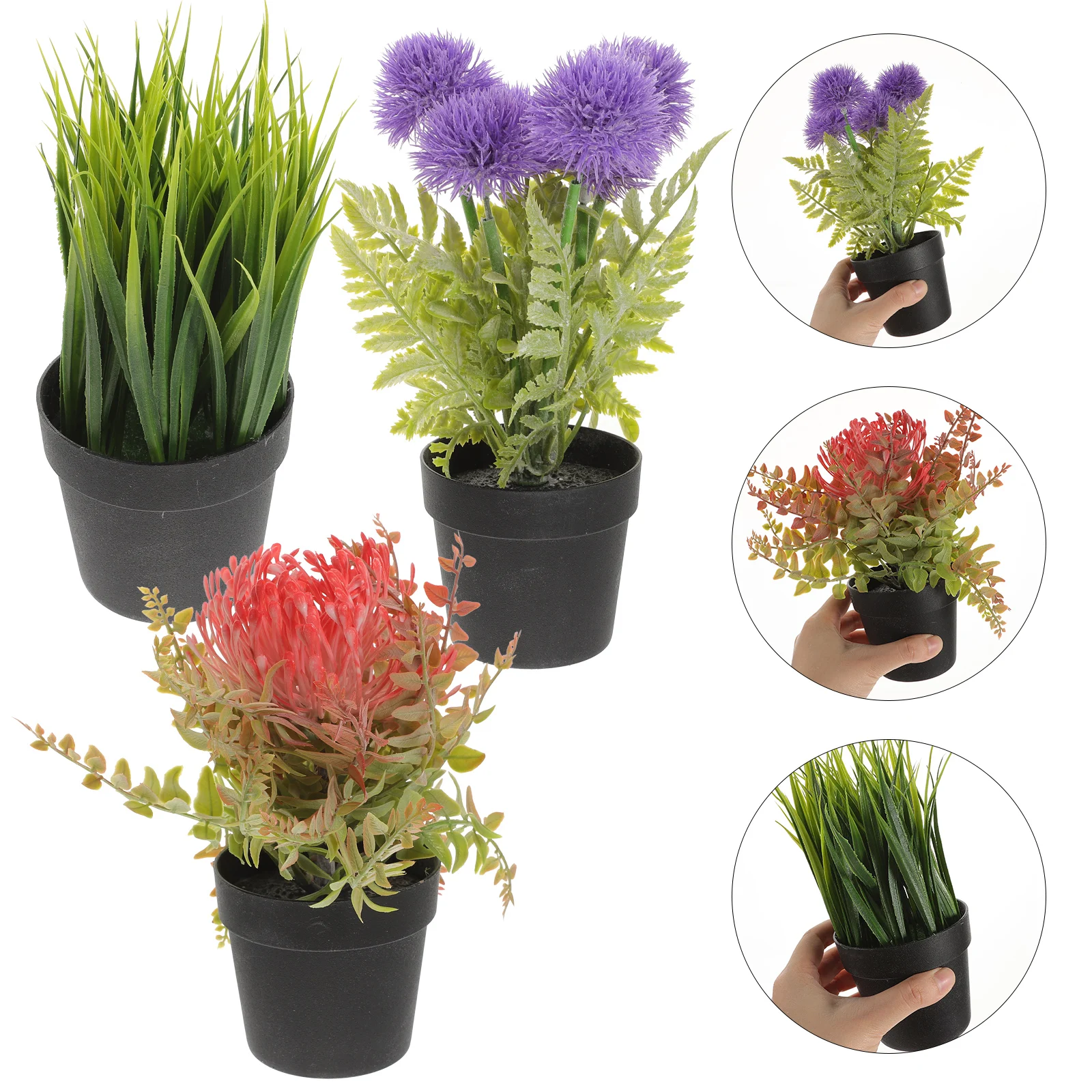 

3 Pcs Household Simulated Dandelion Green Plant Plants Faux Plastic Potted Artificial