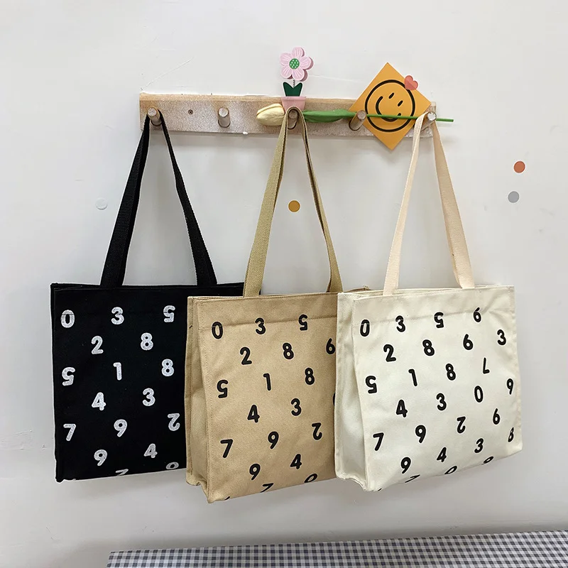 Bolsa de lona con letras para estudiantes, bolso escolar informal de estilo Preppy para teléfono, almacenamiento portátil, gran capacidad, compras que combinan con todo