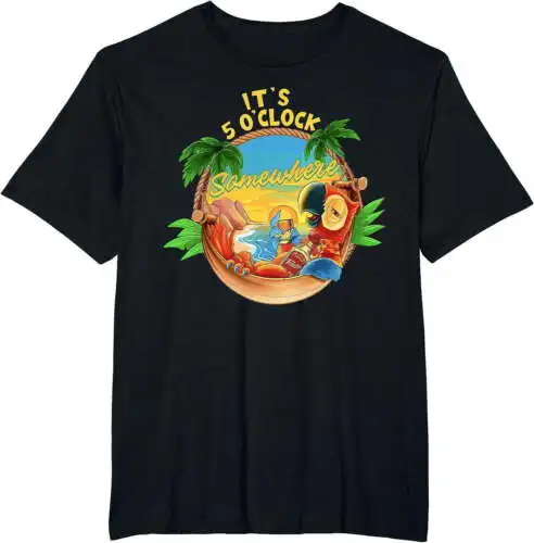 It Is 5 O'clock Somewhere Parrot Drinking Summer Vacation T-Shirt Black