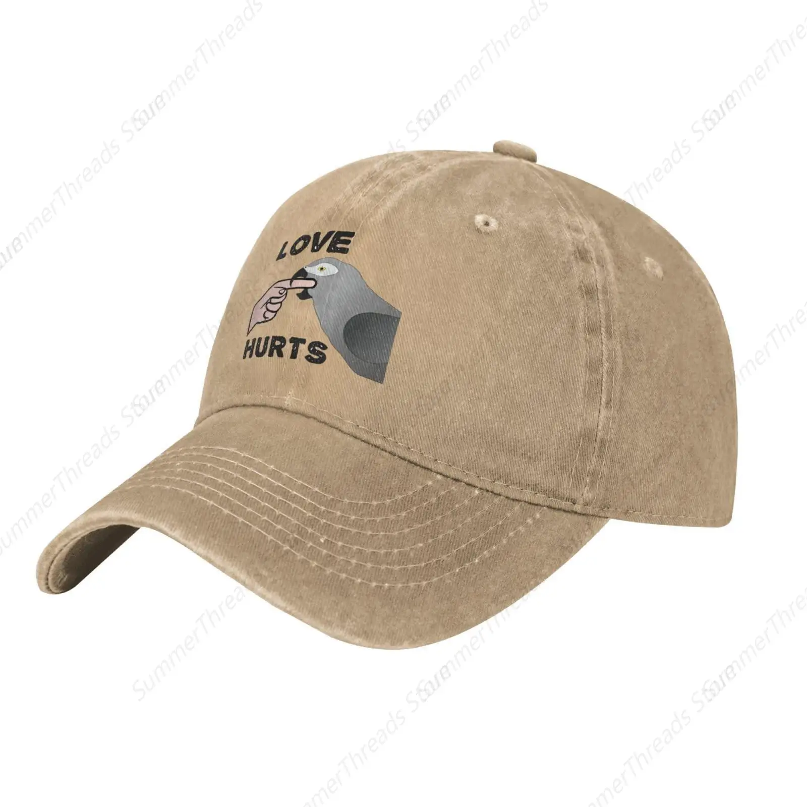 Adult Vintage Trucker Dad Hat Love Hurts African Grey Parrot Biting Baseball Cap Funny Cowboy Hats