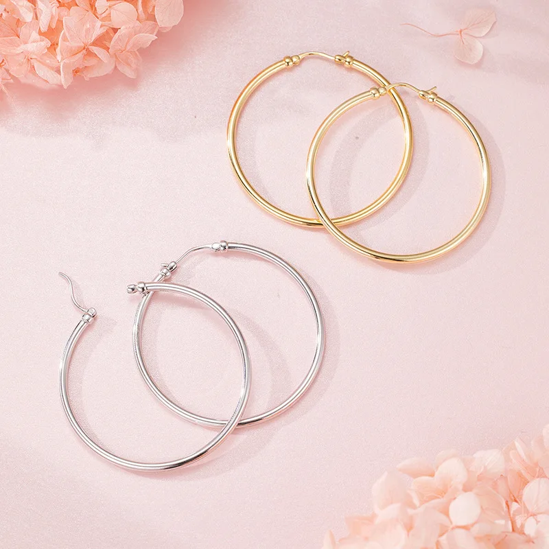 New S925 Silver Circle Earrings for Women, Extremely Simple Style, Circular Ring Solid Ring Earrings, Wedding Jewelry