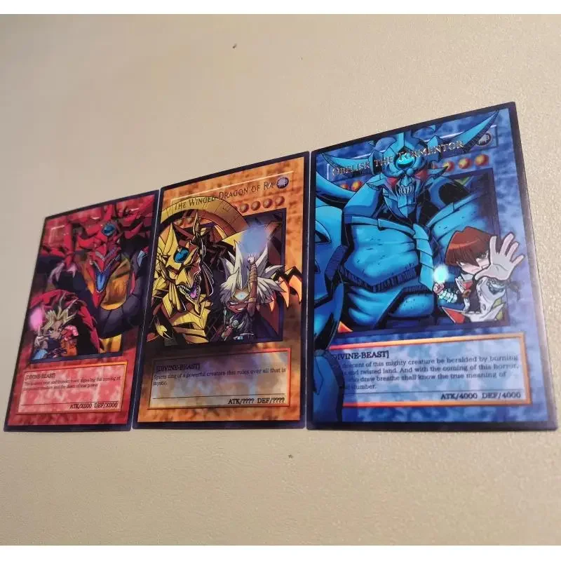 3 Sheets Flash Card Egyptian God Yugi Muto Seto Kaiba Yu-Gi-Oh! Diy Hot Stamping Series Action Toy Figures Anime Game Collection