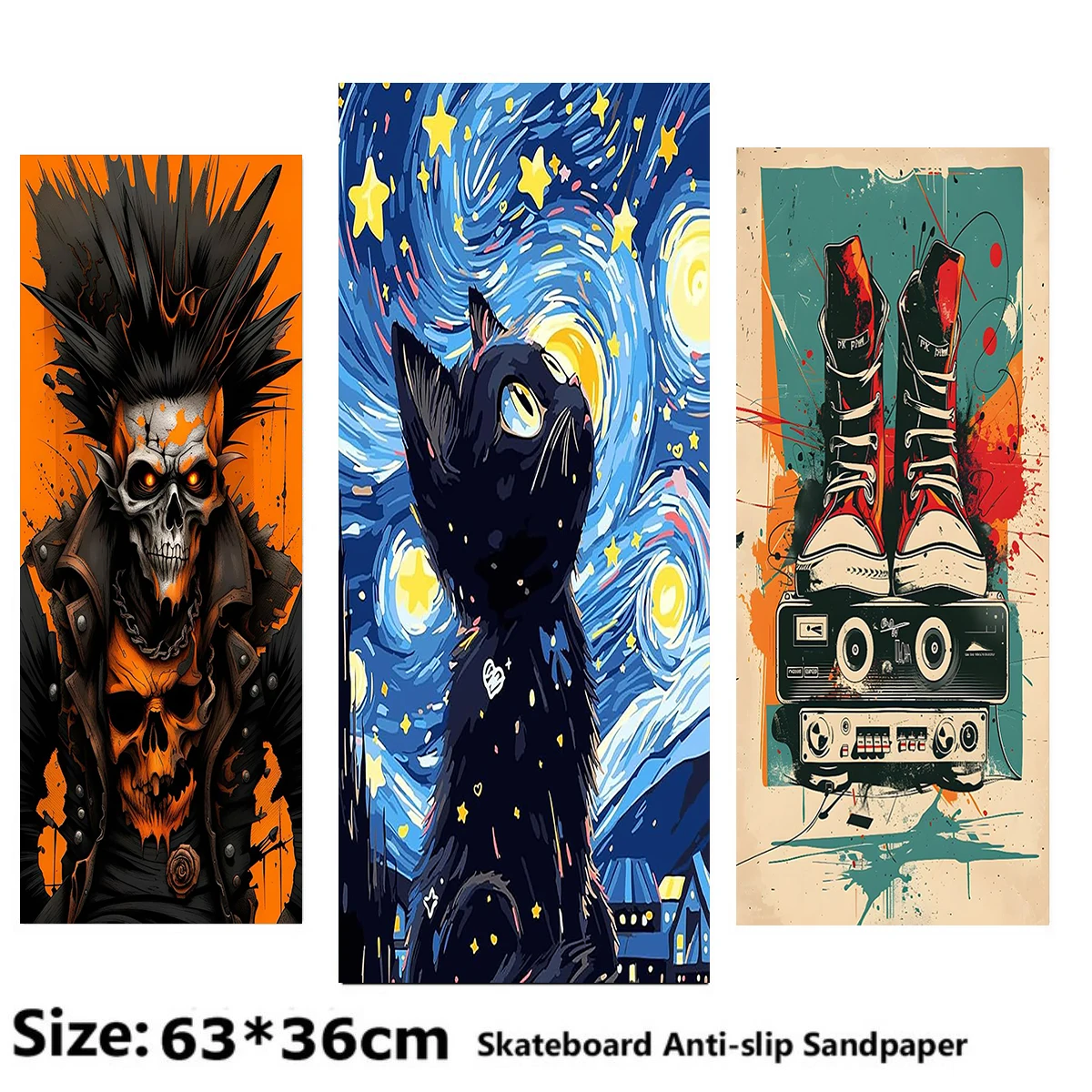 

Black Cat in the Night Sky Pattern Electric Scooter Anti-slip Sticker Sandpaper Skateboard Grip Tape Sheet 63*36cm