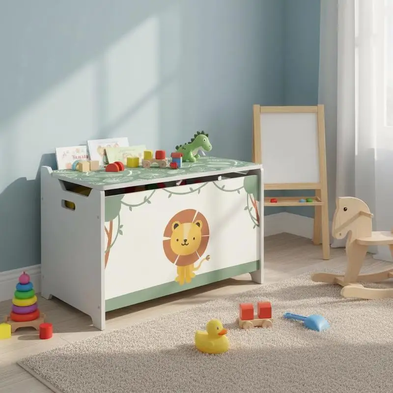 

AIYAPLAY Toy Box with Lid, Children's Storage Chest with Safety Hinges, 60 x 37 x 39 cm, Green
