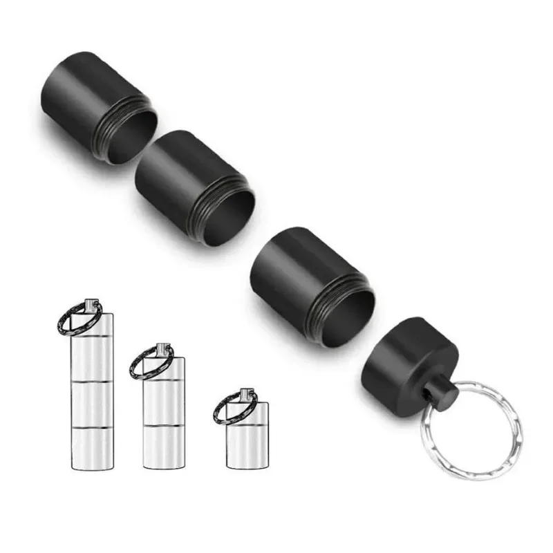 1PC Portable Aluminum Survival Waterproof Pill Box Container Medicine Storage Case First-Aid Bottle With Key Ring Travel Kits