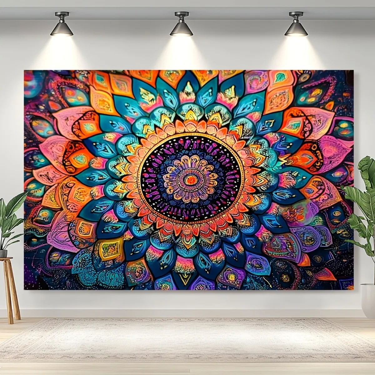 1 Tapiz  Flor Mandala Bohemia Vibrante | Colgante  Pared  Poliéster Colorido, Ligero y Fácil  Cuidar, Perfecto para Deco