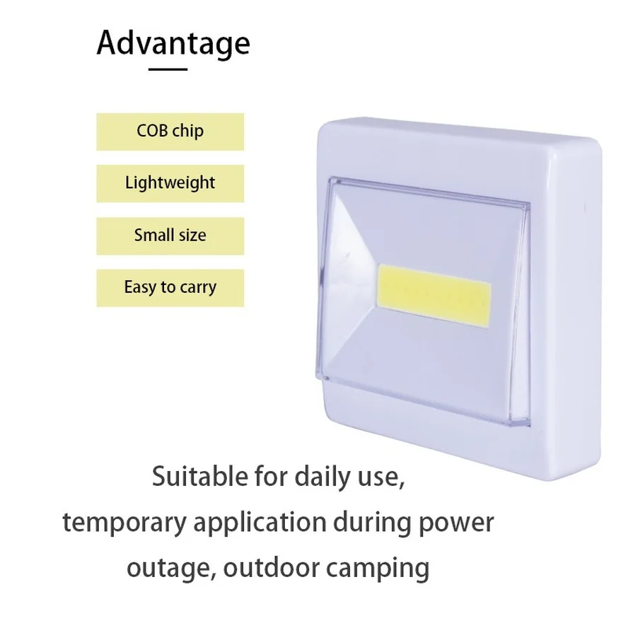 Luz LED nocturna superbrillante para armario, lámpara con interruptor, funciona con batería, 3W, COB