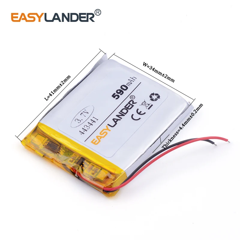 3 sztuk/partia 3.7v litowo-jonowy polimerowy akumulator 590mAh 443441 dla MP3,MP4, głośnik, bluetooth,GPS, zabawki, inteligentny zegarek